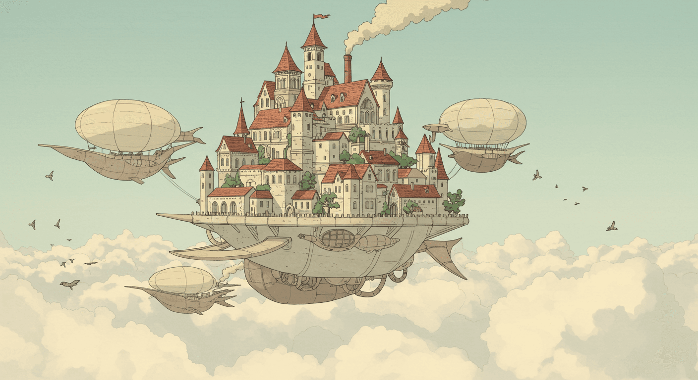 A flying castle in the clouds